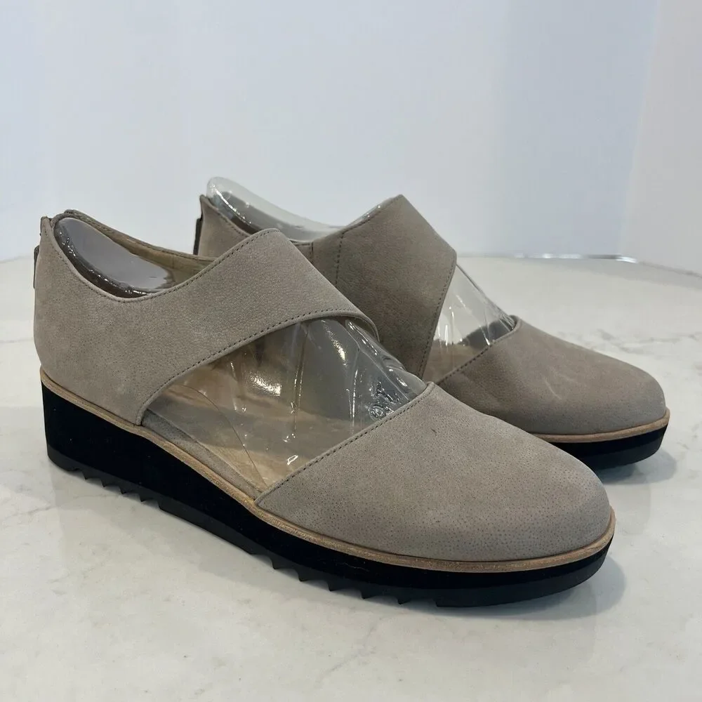 Eileen Fisher Womens 9.5 Leather Cutout Taupe Platform Flats Shoes Closed Toe
